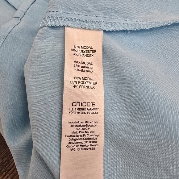 Chicos Short Sleeve Button Up Blouse Top Size 2 Large Modal Blend Turquoise Aqua - Picture 4 of 8